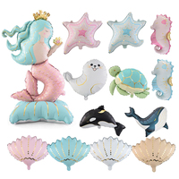 Fournitures de fête sur le thème des sirènes pastel, ensemble de ballons géants en aluminium sirène, tortue, hippocampe, étoile de mer, décoration de salle pour baby shower