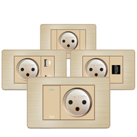 BAOBEN Prise murale en acier inoxydable doré, norme israélienne, avec USB Type C à charge rapide, interrupteur d'éclairage, TV satellite, Tel, CAT5, CAT6
