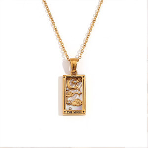 Collar de Moda Vintage de Acero Inoxidable 316L Resistente al Agua y al Deslustre, Chapado en Oro de 14k y 18k, con Colgante de Carta del <span class=keywords><strong>Tarot</strong></span> para Mujer - Product Image 5