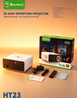 Meilleur projecteur intelligent Android HT22 4K blanc avec télécommande, 120 lumens, projection de 10 m, 8 Go de ROM pour la maison