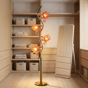 Warm Tone Lotus Flower Floor Lamp 4 Pink Acrylic Heads Golden S Bend Pole Standing <b>Light</b> for Penthouse Reading <b>Corner</b> - Product Image 3