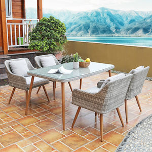 en osier gris moderne 6 places chaises meubles extérieur jardin porche rotin aluminium 7 pièces ensembles de salle à manger - Product Image 2