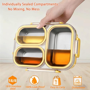Contenedores de Almuerzo de Acero Inoxidable, Lonchera de Metal con 3 Compartimentos, Loncheras Bento para Adultos, a Prueba de Fugas, Platos para Niños Pequeños - Product Image 5