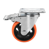 Roulettes robustes en polyuréthane avec tige filetée 3/8 5/16 pour chariots et meubles, roulettes pivotantes rigides avec frein, lot de 4
