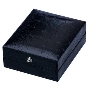 矩形袖扣礼品盒个性化可定制黑色鳄鱼纹PU皮革1双礼品盒