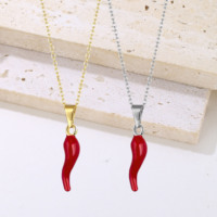 Nuevo Collar con Colgante de Cornicello Italiano de Acero Inoxidable, Amuleto de Chile Rojo Picante Esmaltado