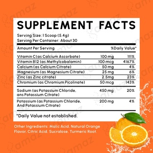 Poudre d'<span class=keywords><strong>électrolyte</strong></span>s Amaz Calcium Sodium saveur orange, sans OGM, sans gluten, végétalienne, pour maintenir l'équilibre hydrique du corps - Product Image 4