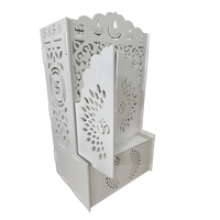 Mandir de prière en bois découpé au laser blanc, symbole Om, armoire d'autel de prière à domicile avec porte fermée et tiroir de rangement, sanctuaire de culte hindou