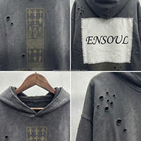OEM 2026 Sweat à capuche épais en molleton effet vieilli, avec patch imprimé personnalisé et broderie 3D, 100% Coton, délavé à l'acide, coupe oversize pour homme