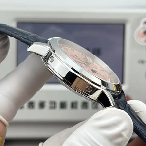 Montre automatique de luxe pour homme, cadran saumon, chronographe, phases de lune, boîtier argenté, bracelet en cuir bleu, modèle 2026, vente chaude - Product Image 4