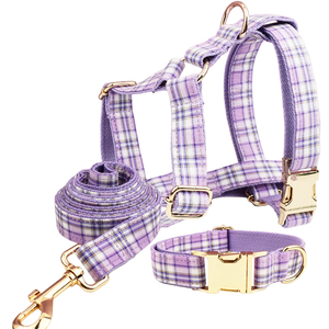 Collier pour chien en polyester à carreaux colorés classiques, laisse pour chien, harnais pour chien avec boucle en métal, accessoires pour animaux de compagnie de luxe très vendus PUPE - Product Image 3