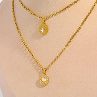 Collier pendentif ovale fleur en acier inoxydable plaqué or 18 carats étanche pour cadeau fille