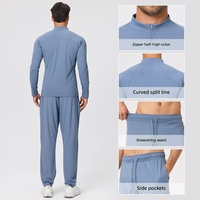 Ensemble 2 pièces pour homme : veste à col montant entièrement zippée et pantalon à taille élastique, tenue décontractée sportive, logo personnalisé