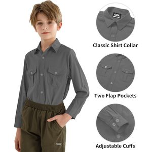 Chemise habillée à manches longues pour garçons, en tissu Oxford, avec poche poitrine, coupe classique, chemise uniforme pour tout-petits - Product Image 4