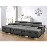 Canapé-lit convertible en tissu capitonné en forme de U - Canapé sectionnel surdimensionné 2-en-1 avec lit escamotable et rangement pour salon