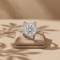 Bague unisexe en argent S925 avec moissanite de deux carats, motif patte de chaton mignon, style vintage, certifiée anti-allergie