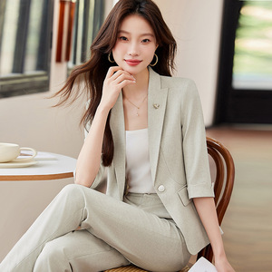 Women's Summer Suit Set Three Quarter Sleeve Polyester Breathable Office Lady Style - Product Image 2