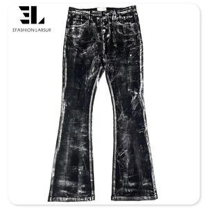 LARSUR Custom Denim Factory Black Metal Silver Foil Denim Jeans Hombres Skinny Flare Jeans Hombres Coated Wax Stacked Jeans Hombres - Product Image 4