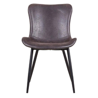 Chaise de salle à manger en cuir à cadre métallique fixe brun foncé durable de style moderne du milieu du siècle