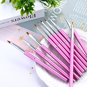 Juego de pinceles para Nail Art, 10cs/juego de pinceles para <span class=keywords><strong>uñas</strong></span> acrílicas, de nailon, Metal, delineador ovalado plano, 3D Etiqueta Privada, rosa, <span class=keywords><strong>2022</strong></span> - Product Image 3