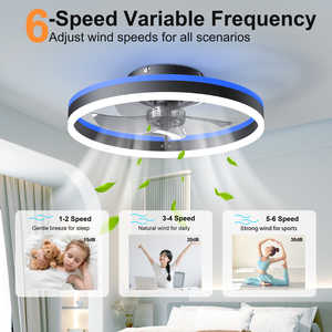 19.7" <b>RGB</b> Flush Mount Ceiling Fan with Light 6-Speed Reversible Low Profile Fan with Remote & APP for Bedroom, Black - Product Image 3