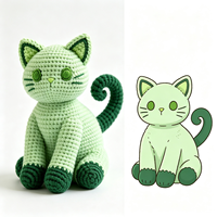 Peluche tricotée chat vert de dessin animé, adorable et douce, personnalisable, jouet en peluche sur mesure pour enfants, vente en gros