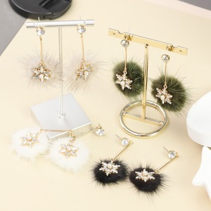 Aipino Mink Fur Pom Pom <b>Snowflake</b> Red Bow Earrings Women Fashion Drop Earrings 925 Silver Stud Fall 2025 - Product Image 5