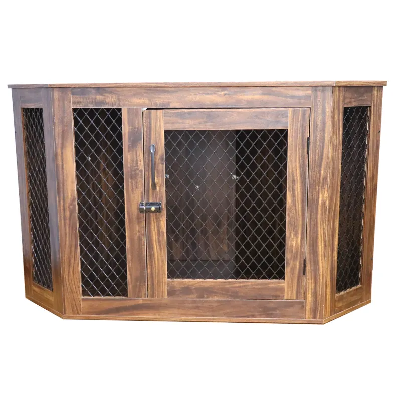 Dog Kennel with Wood and Mesh Dog House Pet Crate Indoor Use Furniture Corner Dog Crate
