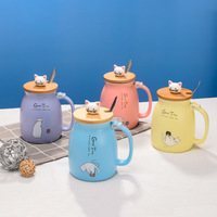 Tasses Saint-Valentin en gros – Mignonnes tasses à café en céramique personnalisées avec motif de chat de dessin animé pour couple, tasses à lait et thé avec soucoupe pour le petit-déjeuner