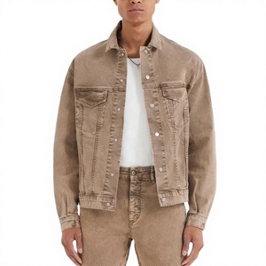 Veste en jean délavé pour homme, couleur unie, col rabattu, coupe classique, veste décontractée en coton pour l'automne - Product Image 1