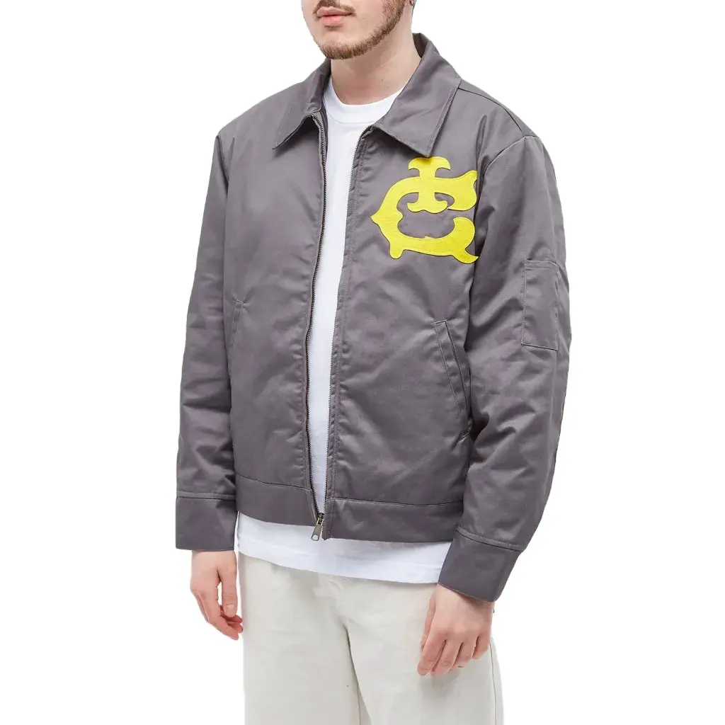 Polyester Cotton Custom Applique Embroidery Streetwear Men Quilted Work Zip Up Jacket