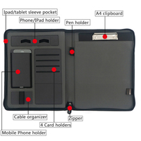 Dossier d'affaires en cuir de qualité supérieure Dossier de documents Sac portefeuille en cuir avec support de téléphone et bloc-notes