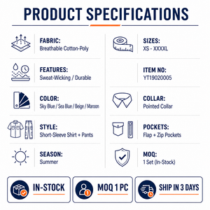 Set Uniforme da <span class=keywords><strong>Lavoro</strong></span> Estivo in Misto Cotone, Traspirante e Assorbente, Tuta a Maniche Corte <span class=keywords><strong>per</strong></span> Officine Auto, Logistica e Laboratori - Product Image 5