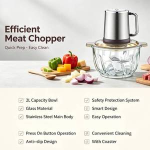 <span class=keywords><strong>Hachoir</strong></span> Électrique 300W avec Moteur AC, <span class=keywords><strong>Bol</strong></span> en <span class=keywords><strong>Verre</strong></span> 2L, <span class=keywords><strong>4</strong></span> <span class=keywords><strong>Lames</strong></span>, 2 Vitesses, Protection de Sécurité et Socle Antidérapant - Product Image 2