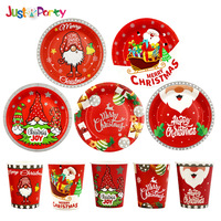 Assiettes et gobelets en papier jetables de Noël, Père Noël, Joyeux Noël, vaisselle pour les fêtes de Noël, fournitures pour les fêtes de famille, décoration de la maison
