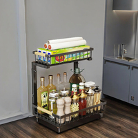Étagère de rangement moderne multifonctionnelle en acier inoxydable à double niveau, réglable en hauteur, extractible, pour évier de cuisine et boissons