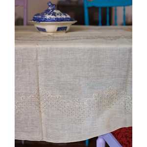 Nappe rectangulaire en lin avec broderie à la main grise et 24 serviettes pour hôtels et restaurants Décoration de salle à manger de Noël - Product Image 5