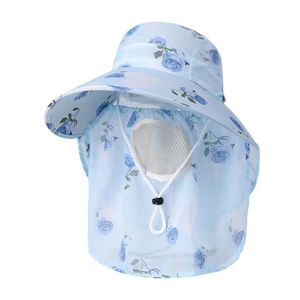 Sombrero de Pescador para Mujer, Ajustable, Transpirable, con Protección Solar y Máscara Facial, para Trabajo Agrícola de Verano, con Estampado Floral Rosa - Product Image 4