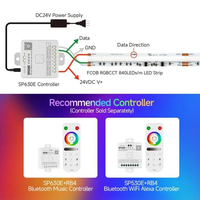 Bande LED FCOB RGBW Pixel COB adressable étanche IP66 DC24V 840 LED/m, rouleau de 3M/5M, WS2811IC, RGBWW, RGBCCT