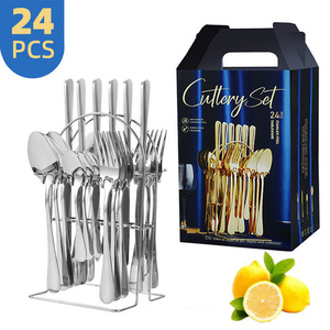 24-Piece Eco-Friendly Stainless Steel Western Food Tableware Set Dishwasher <b>Safe</b> <b>Knife</b> Fork Spoon Cutlery Holder Hotel Party - Product Image 2