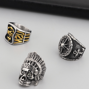 Anillos creativos de acero inoxidable para hombre, diseños tribales de pala de ancla de estrella, Vintage banda gruesa, joyería llamativa, anillo de calavera Punk gótico - Product Image 3