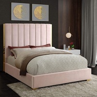 Cadre de lit matelassé en velours, literie en métal doré poli et au design moderne, plateforme grande taille, king size