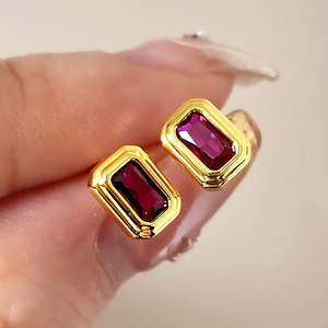 Brass Jewelry 18K Gold plated Geometric <b>Earring</b> CZ Pave Rectangle <b>Earrings</b> <b>Studs</b> for Women Daily - Product Image 2