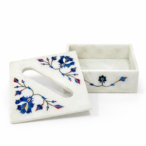ANURAG HANDICRAFT Boîte à mouchoirs en marbre incrusté de fleurs modernes, design bleu et rouge, article cadeau artisanal, décoration intérieure, salon - Product Image 5