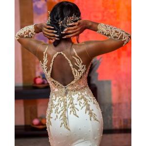 Aso Ebi Arabo di Lusso Del Merletto In Rilievo Abiti Da Sera Sheer Neck Mermaid Prom Abiti A Maniche Lunghe Partito Formale - Product Image 3