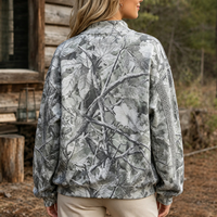 Sweat-shirt oversize camouflage de haute qualité pour femme avec broderie appliquée personnalisée, col montant, motif camouflage arbre réaliste