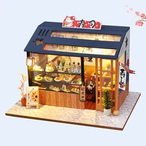 Großhandel diy miniatur haus kit japanischen-Cutebee Miniatur Sushi Bar Japanisches Haus Model Kit Puppenhaus