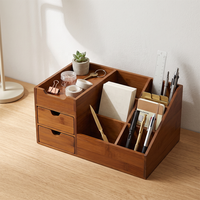 Organisateur de documents multi-compartiments en bambou carbonisé foncé moderne, support de rangement de bureau avec tiroir coulissant lisse