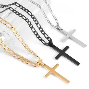 OUMI individualisierte 316L Edelstahl 18K Gold schwarz silber plattiert christliche Kette Kreuz Anhänger Halsketten für Herren