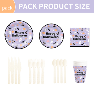 Juego de Platos de Papel para Fiesta de Halloween DAMAI, Estilo Nuevo, Incluye Platos Redondos Morados de 7 y 9 Pulgadas, Vasos y Servilletas para Fiesta de Halloween - Product Image 2